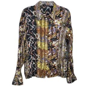Violet & Claire Polyester Pleated Sheer Button Down Funky Blouse Long Sleeve XL